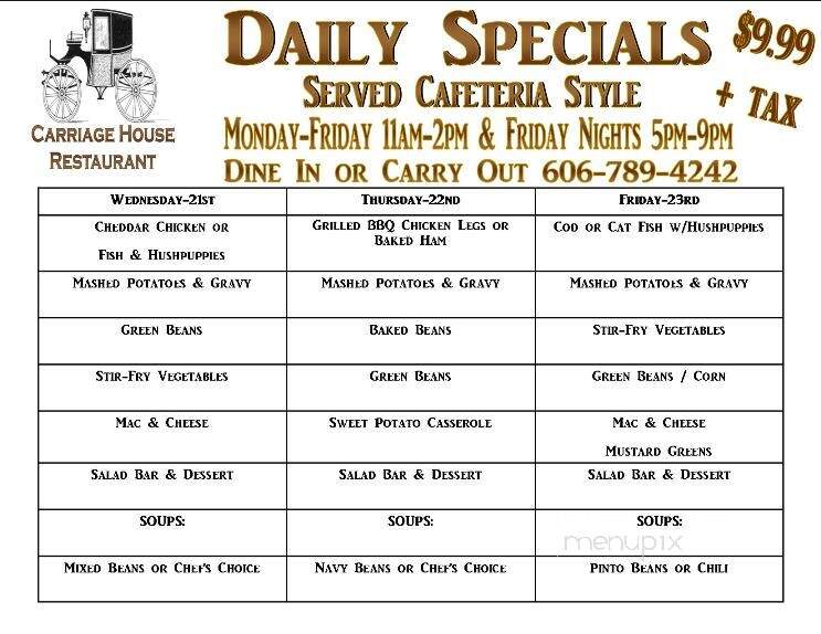 Carriage House Restaurant - Paintsville, KY menu_pic