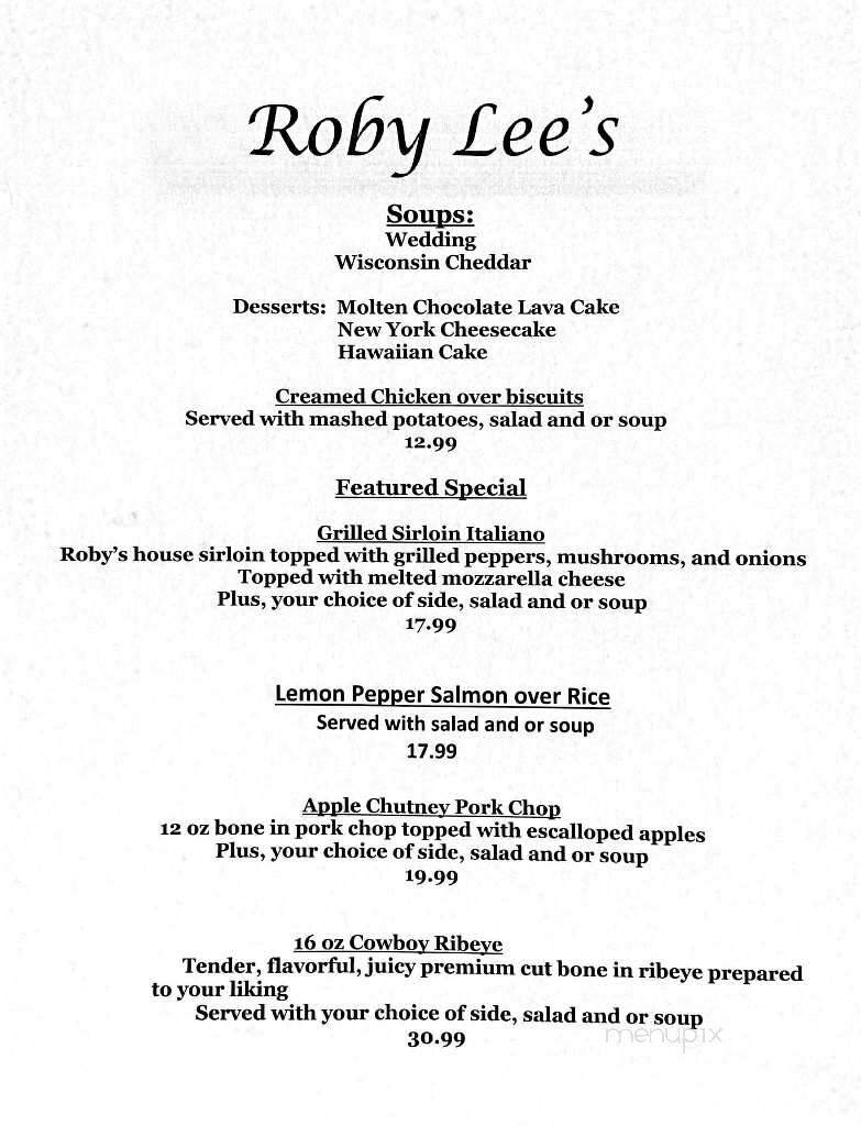 Online Menu of Roby Lee's Restaurant, Newton Falls, OH