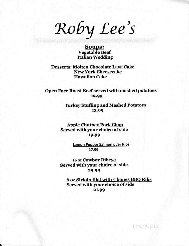 Online Menu of Roby Lee's Restaurant, Newton Falls, OH