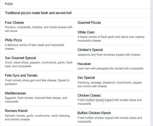 Sax Restaurant & Pizza - Plainville, CT menu_pic