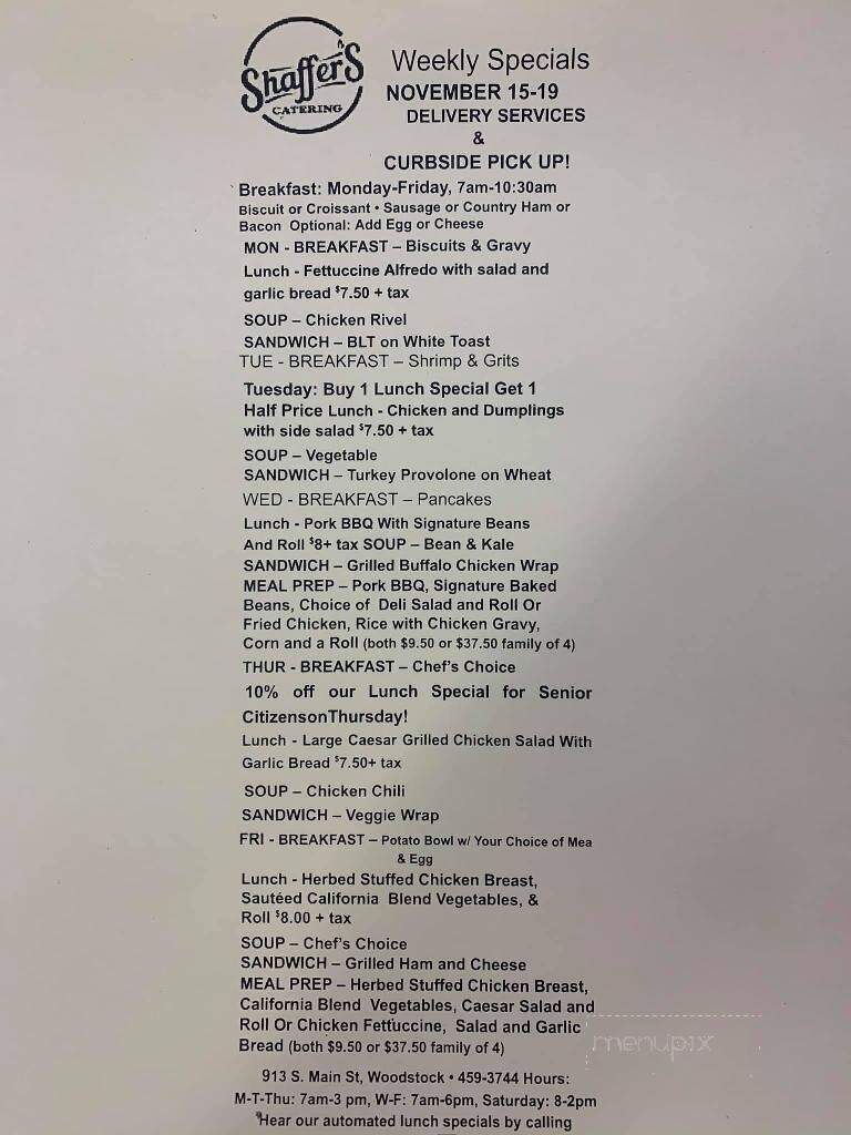 Shaffer's Barbecue and Catering - Woodstock, VA menu_pic