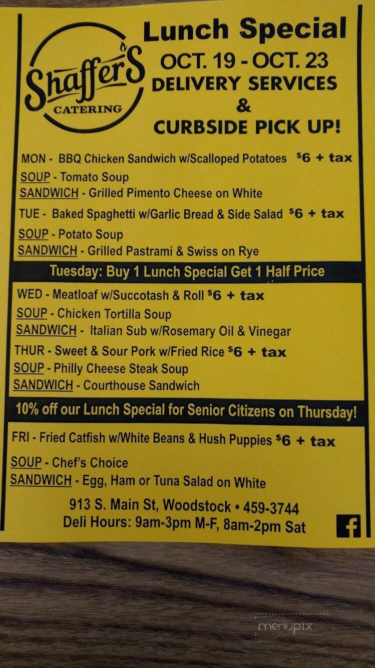 Shaffer's Barbecue and Catering - Woodstock, VA menu_pic