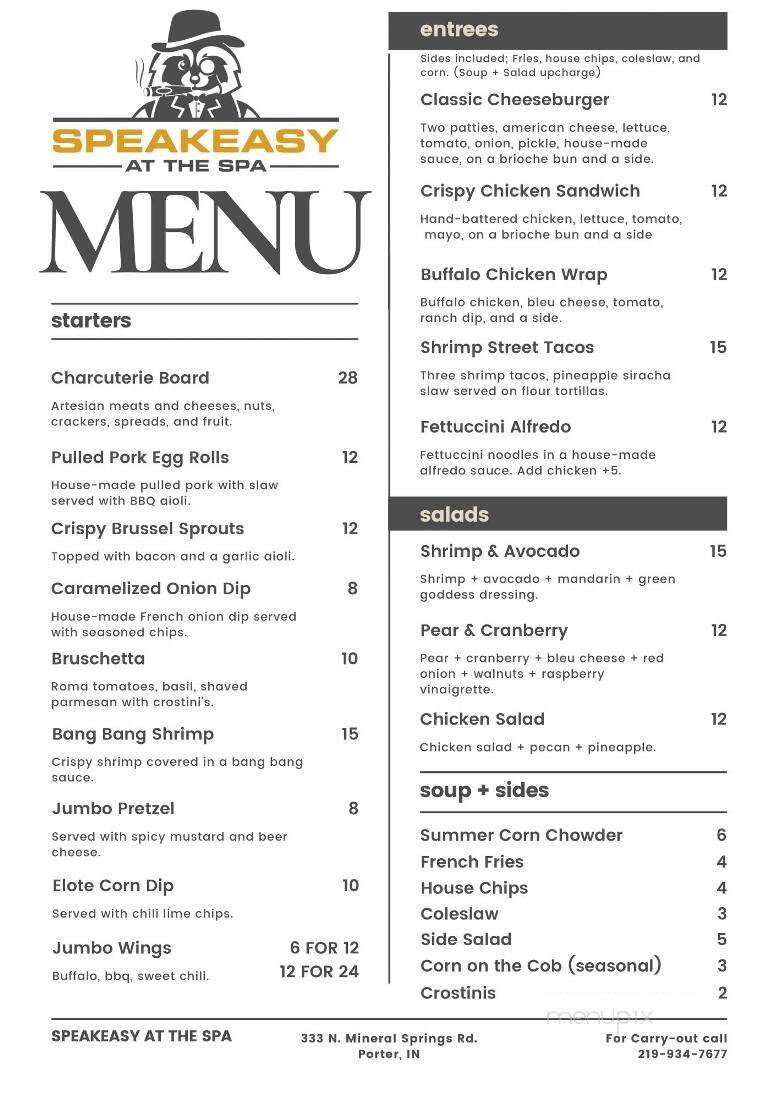 Speakeasy at the Spa - Porter, IN menu_pic