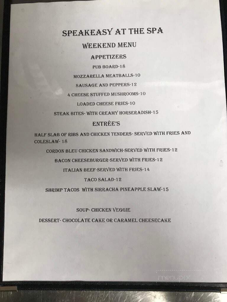 Speakeasy at the Spa - Porter, IN menu_pic
