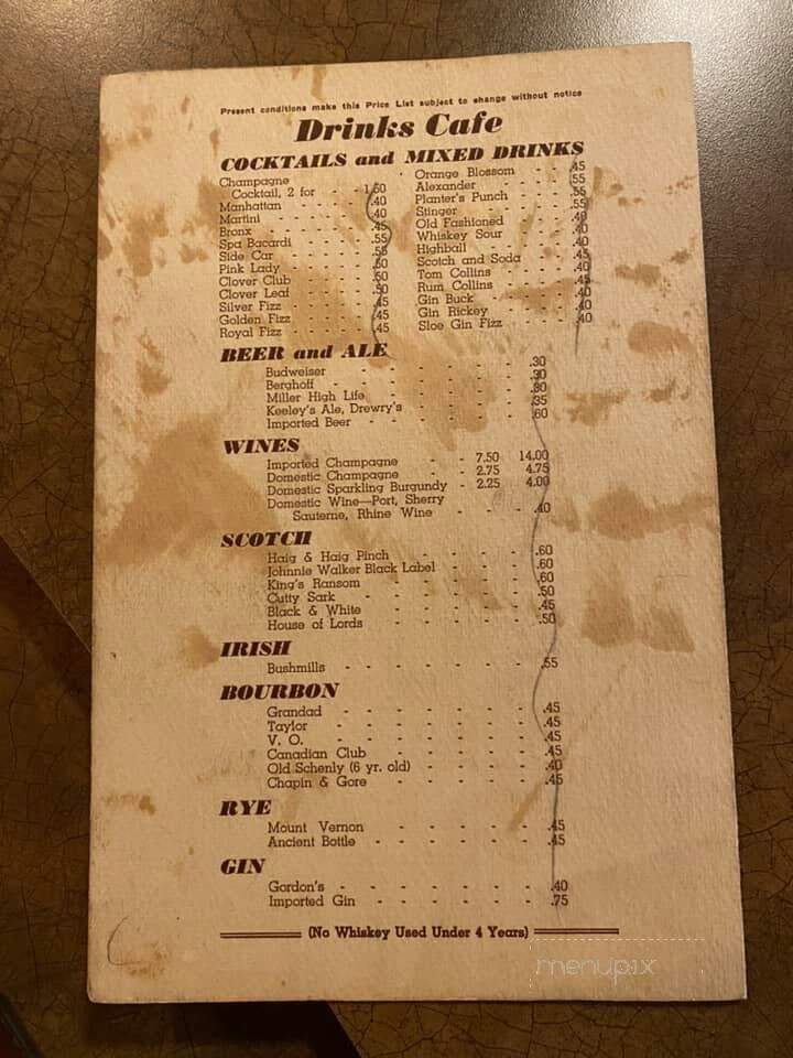 Speakeasy at the Spa - Porter, IN menu_pic
