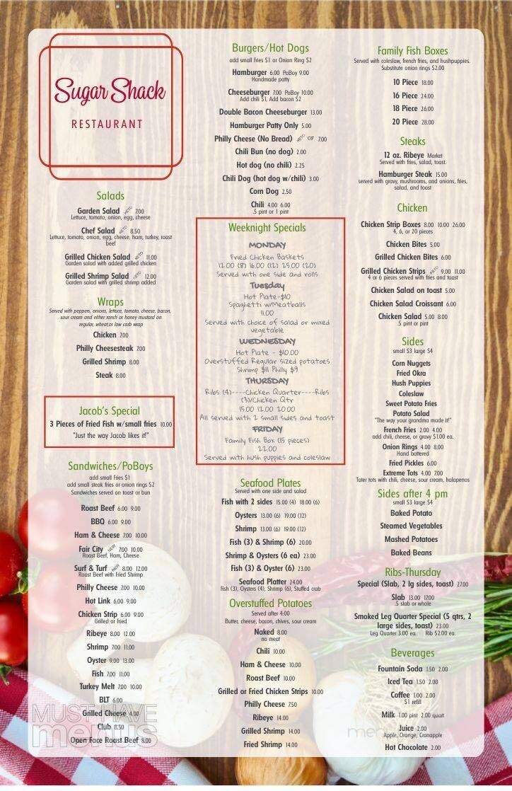 Sugar Shack - Franklinton, LA menu_pic