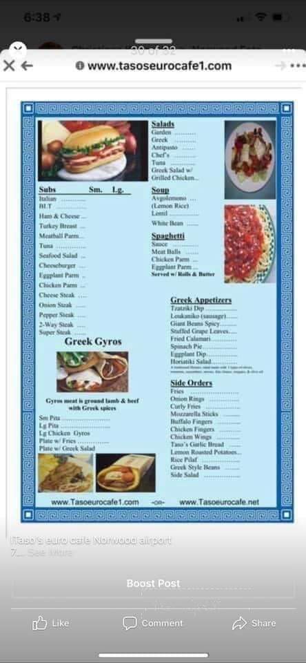 Tasos Euro Cafe - Norwood, MA menu_pic
