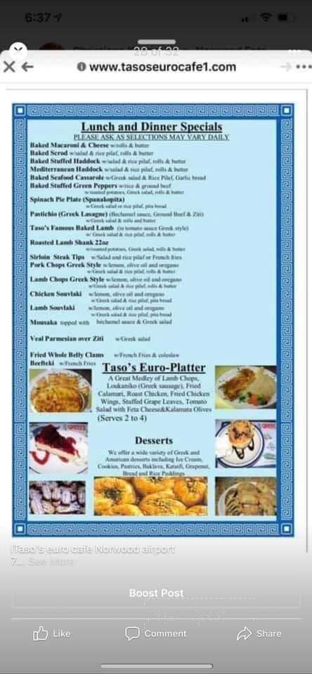 Tasos Euro Cafe - Norwood, MA menu_pic