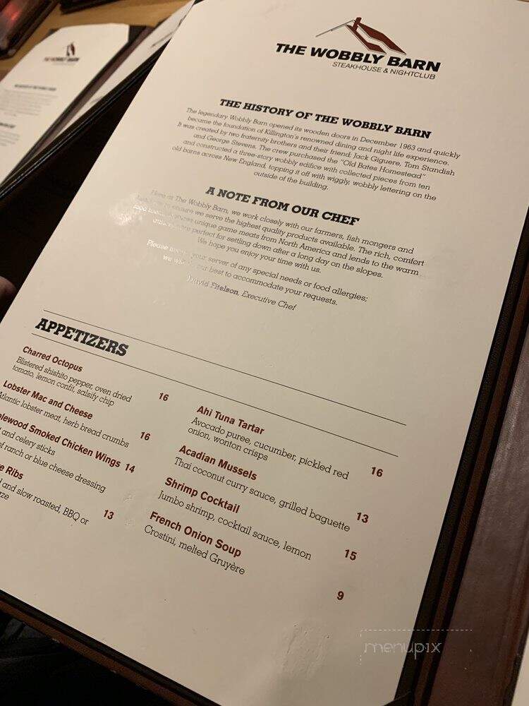 Wobbly Barn Steakhouse - Killington, VT menu_pic