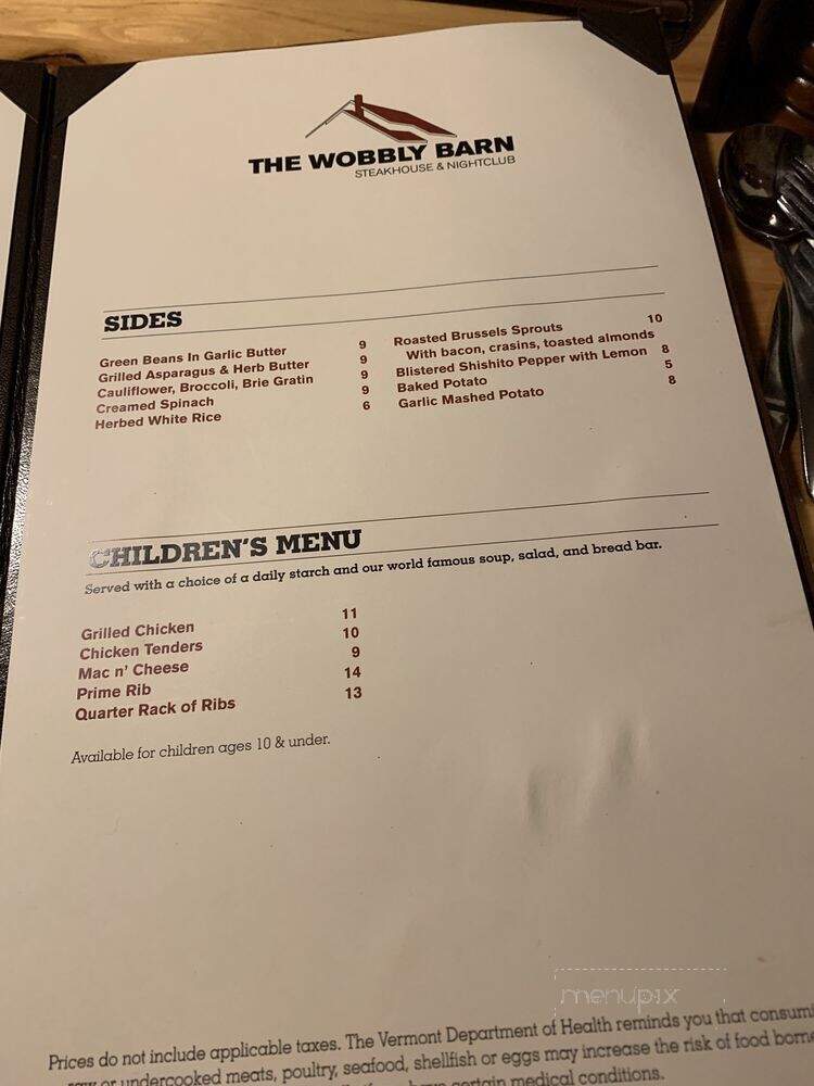 Wobbly Barn Steakhouse - Killington, VT menu_pic