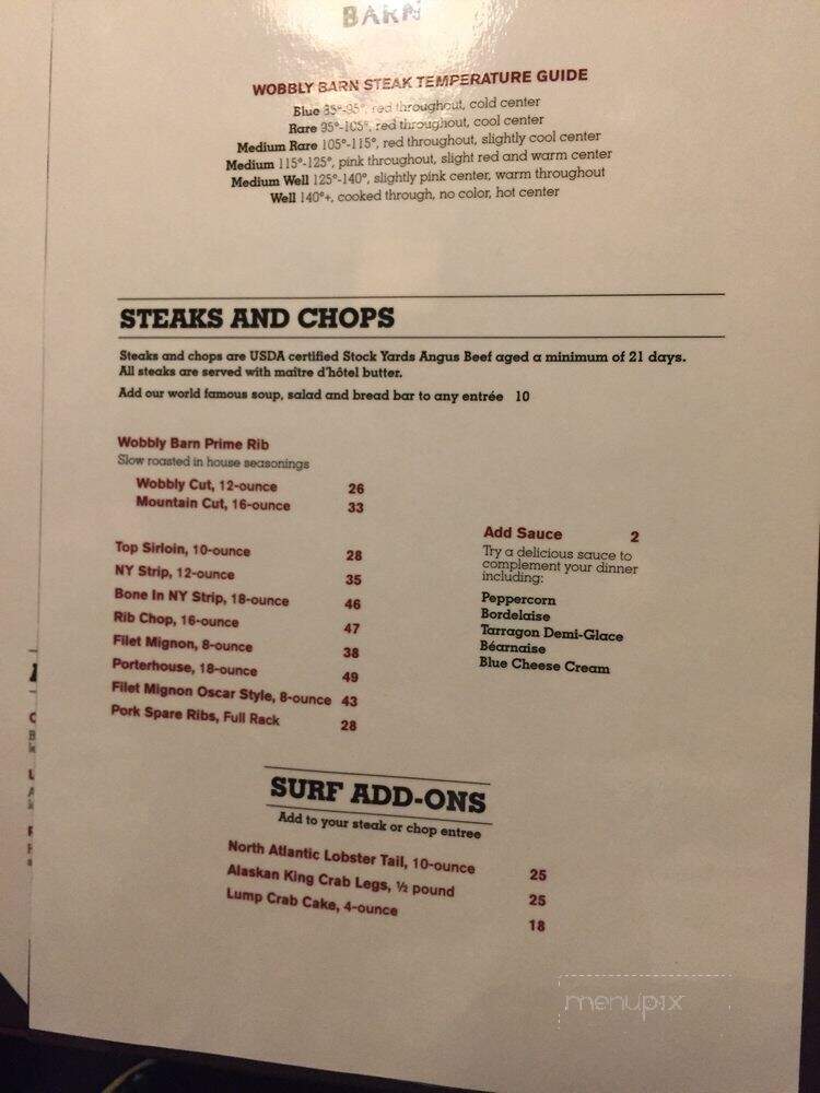 Wobbly Barn Steakhouse - Killington, VT menu_pic