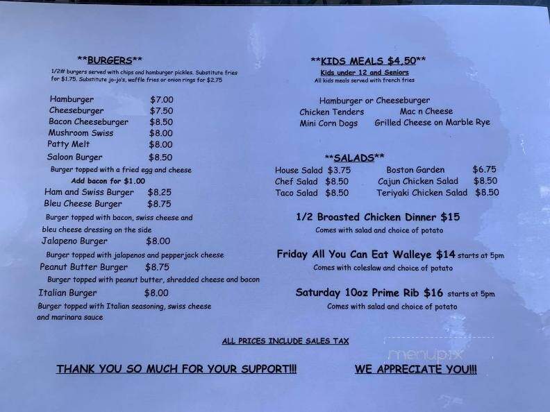 Yellow River Saloon & Eatery - Webster, WI menu_pic