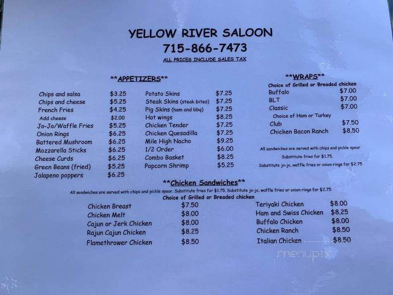 Yellow River Saloon & Eatery - Webster, WI menu_pic