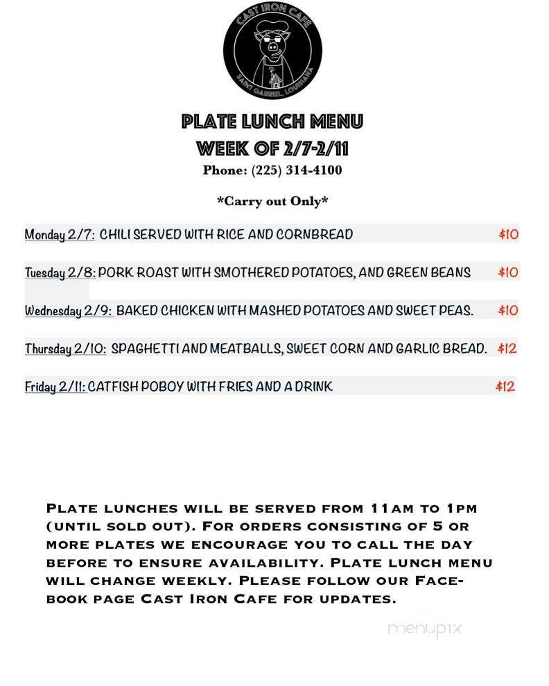 Cast Iron Cafe - St Gabriel, LA menu_pic
