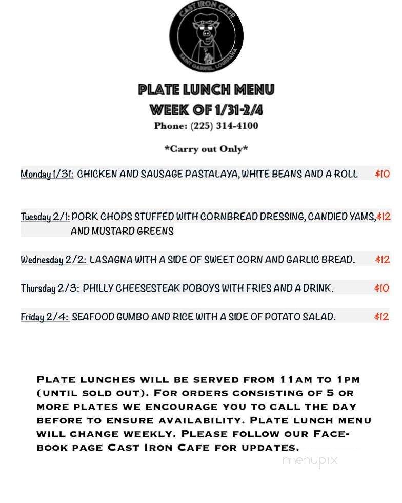 Cast Iron Cafe - St Gabriel, LA menu_pic