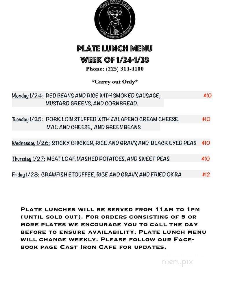 Cast Iron Cafe - St Gabriel, LA menu_pic