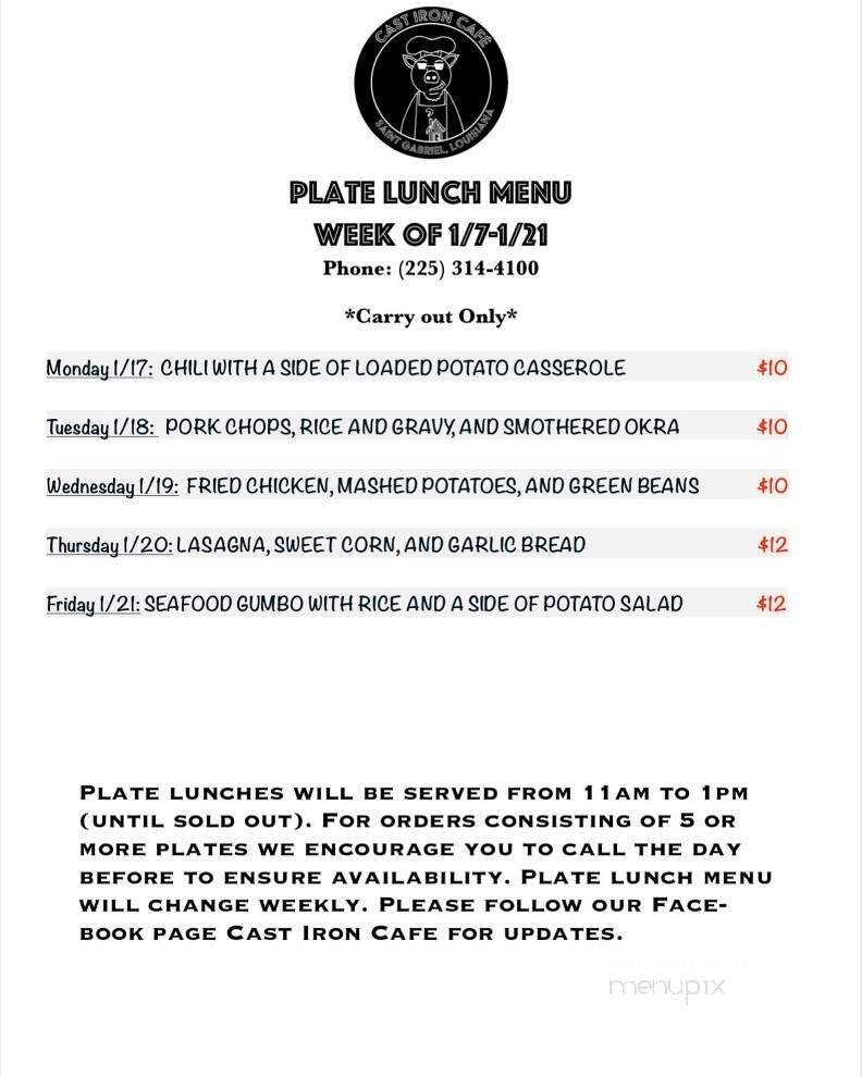 Cast Iron Cafe - St Gabriel, LA menu_pic