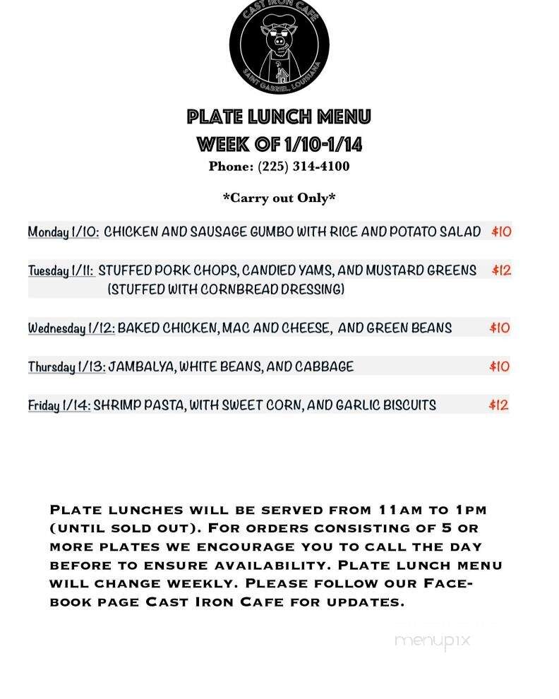 Cast Iron Cafe - St Gabriel, LA menu_pic