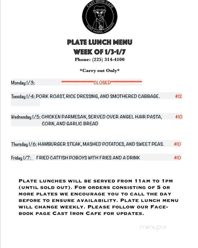 Cast Iron Cafe - St Gabriel, LA menu_pic