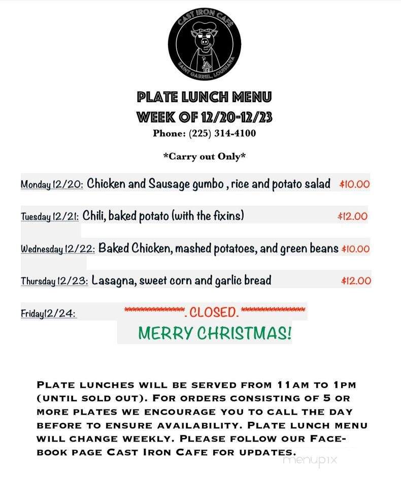 Cast Iron Cafe - St Gabriel, LA menu_pic