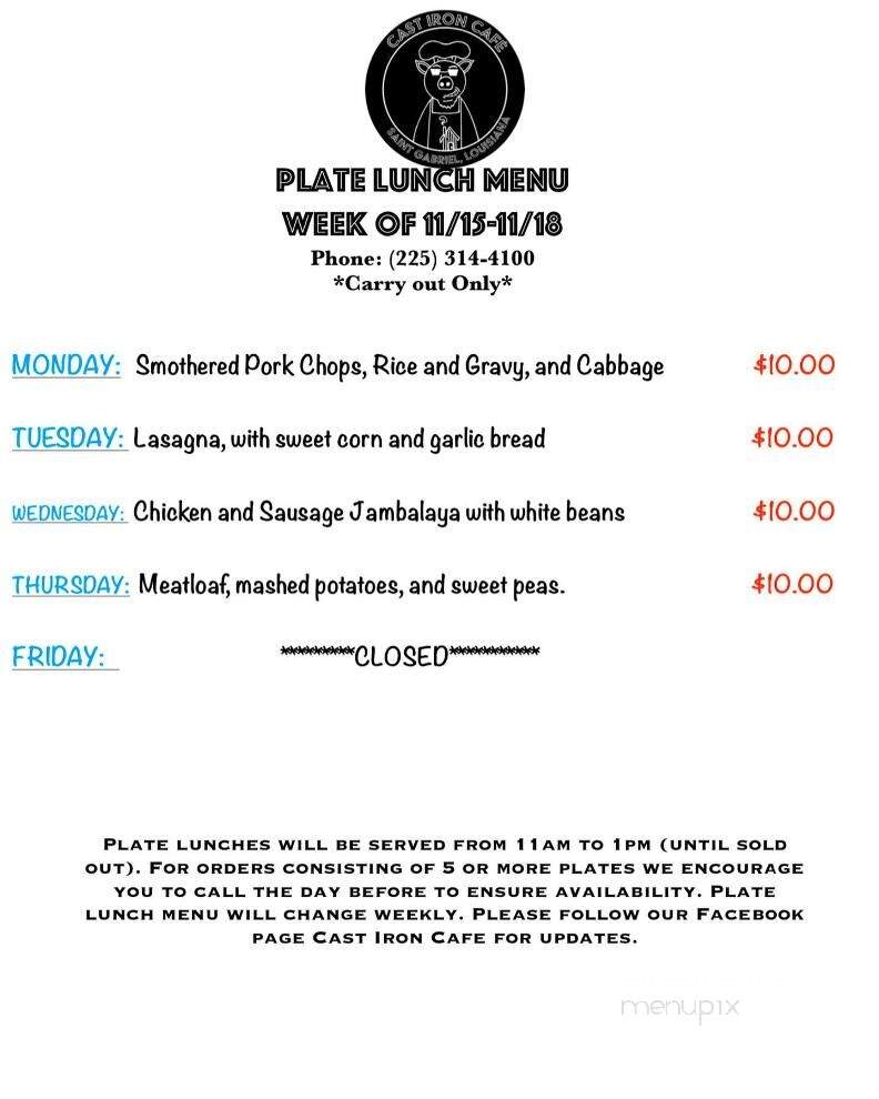 Cast Iron Cafe - St Gabriel, LA menu_pic