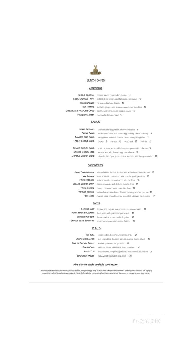 Alba on 53 - Hanover, MA menu_pic