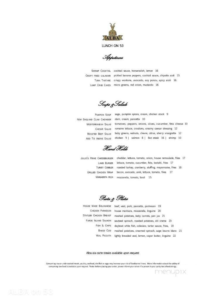 Alba on 53 - Hanover, MA menu_pic