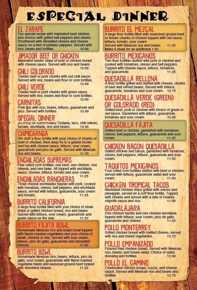 El Mezcal - Wausau, WI menu_pic