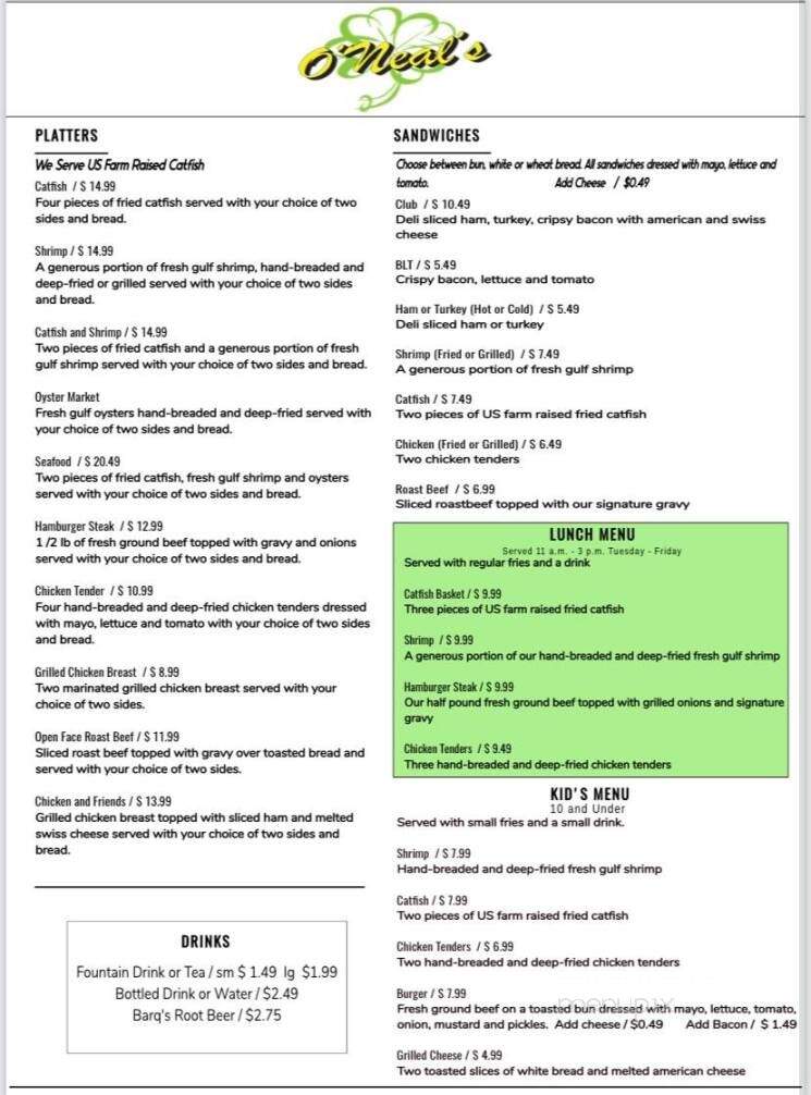 O'neils - Mchenry, MS menu_pic