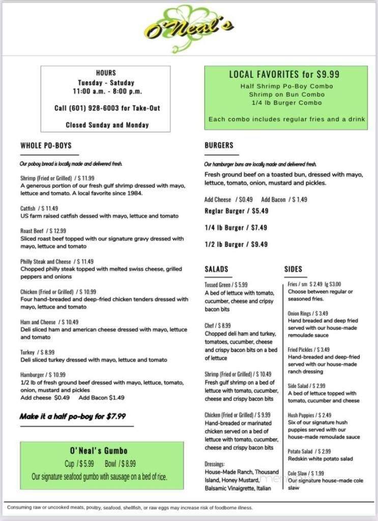 O'neils - Mchenry, MS menu_pic