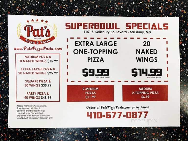 Pat's Pizzeria Of Salisbury - Salisbury, MD menu_pic