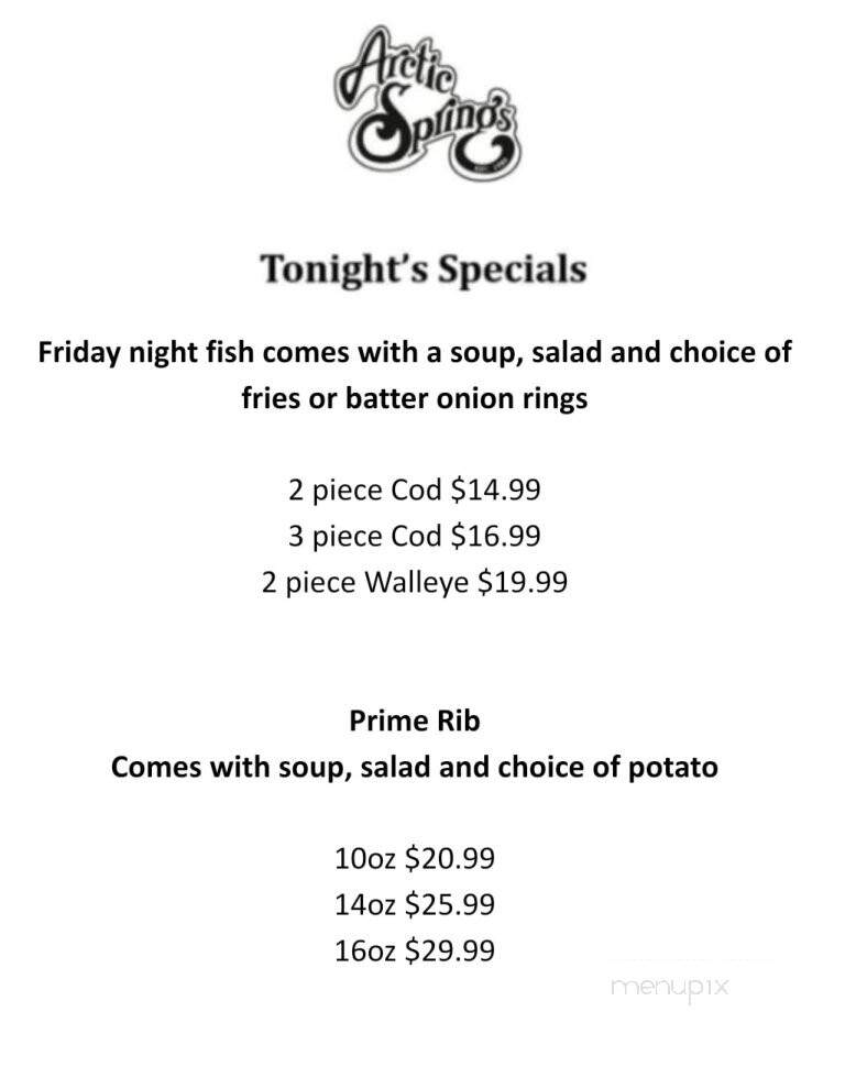 Arctic Springs Supper Club - Galesville, WI menu_pic