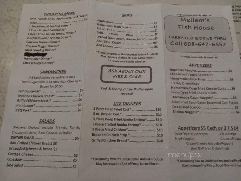 Mellem's Fish House - Richland Center, WI menu_pic