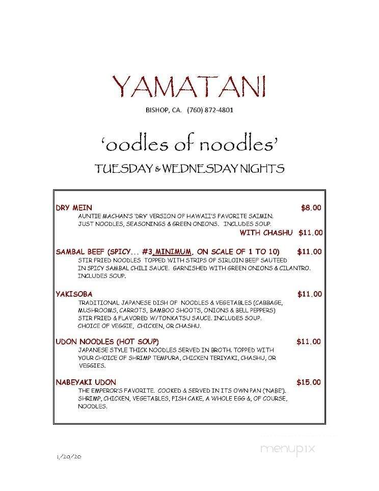 Yamatani Japanese Restaurant - Bishop, CA