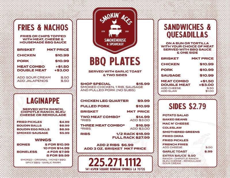 Smokin Aces BBQ - Denham Springs, LA menu_pic