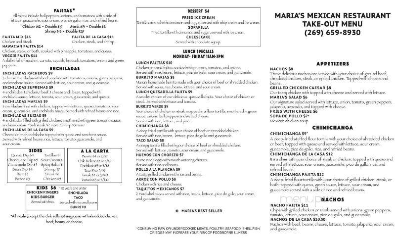 Maria's Mexican Restaurant - Sturgis, MI menu_pic
