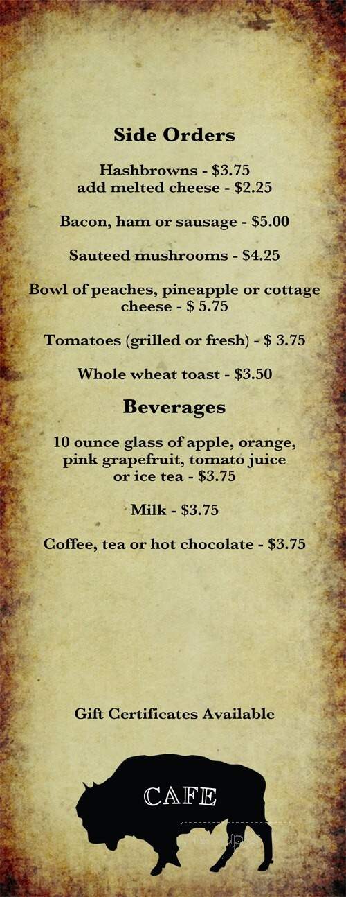 1886 Buffalo Cafe - Calgary, AB menu_pic