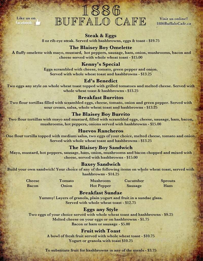 1886 Buffalo Cafe - Calgary, AB menu_pic