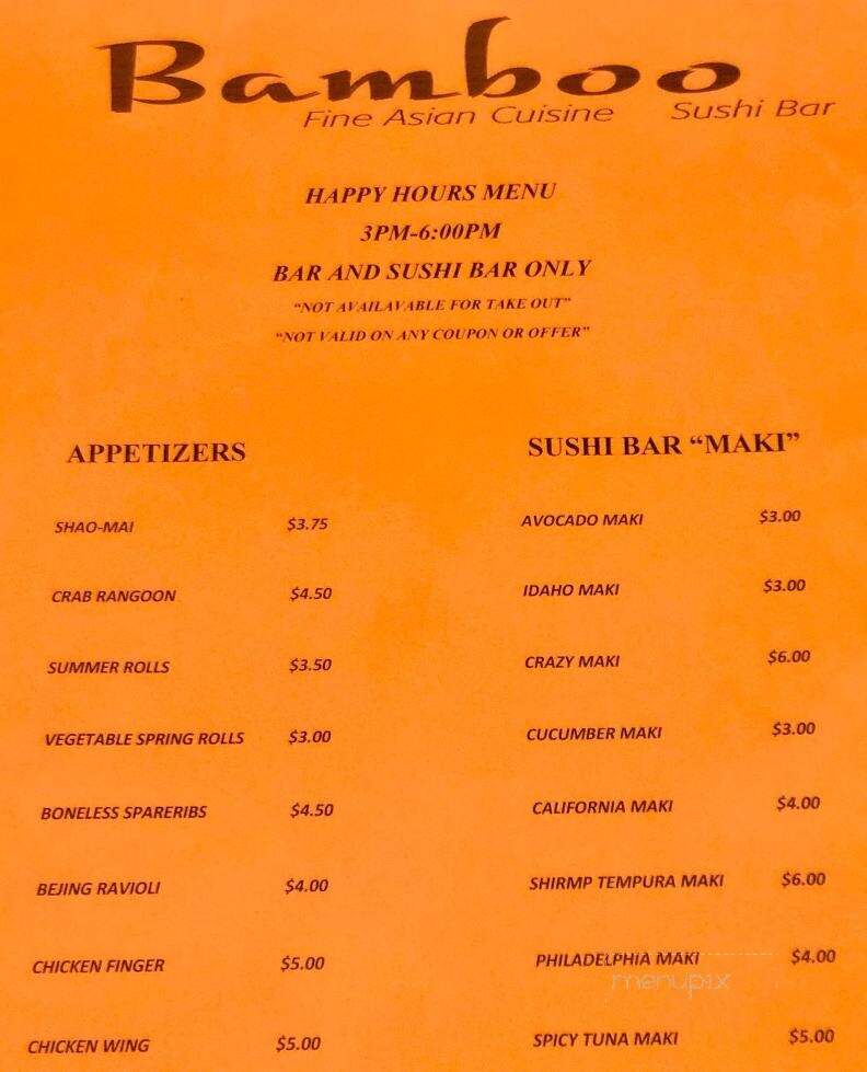Bamboo Hyannis - Hyannis, MA menu_pic