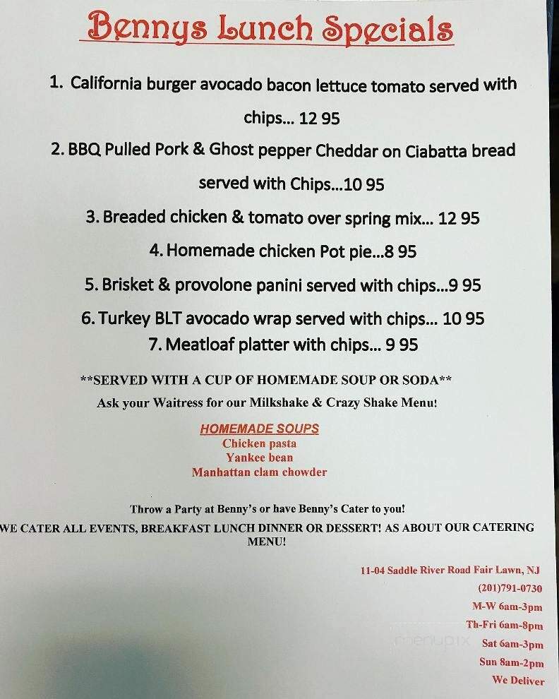 Benny's Luncheonette - Fair Lawn, NJ menu_pic