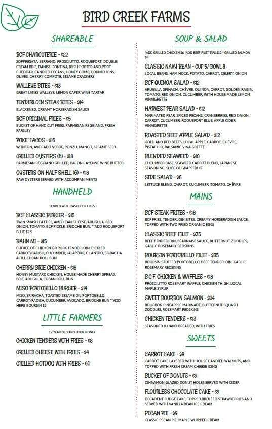 Bird Creek Farms - Port Austin, MI menu_pic