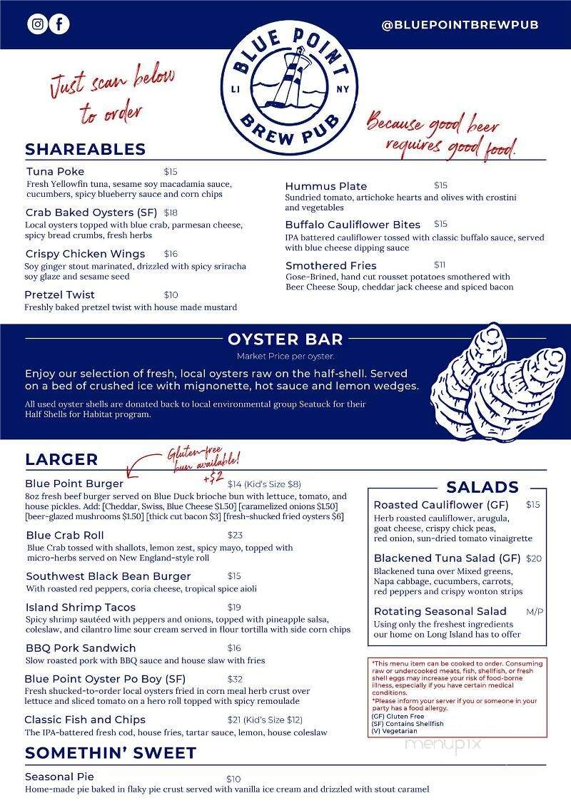 Blue Point Brewery - Patchogue, NY menu_pic
