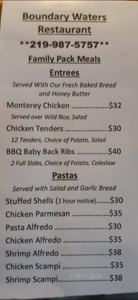 Boundary Waters Lodge - Demotte, IN menu_pic