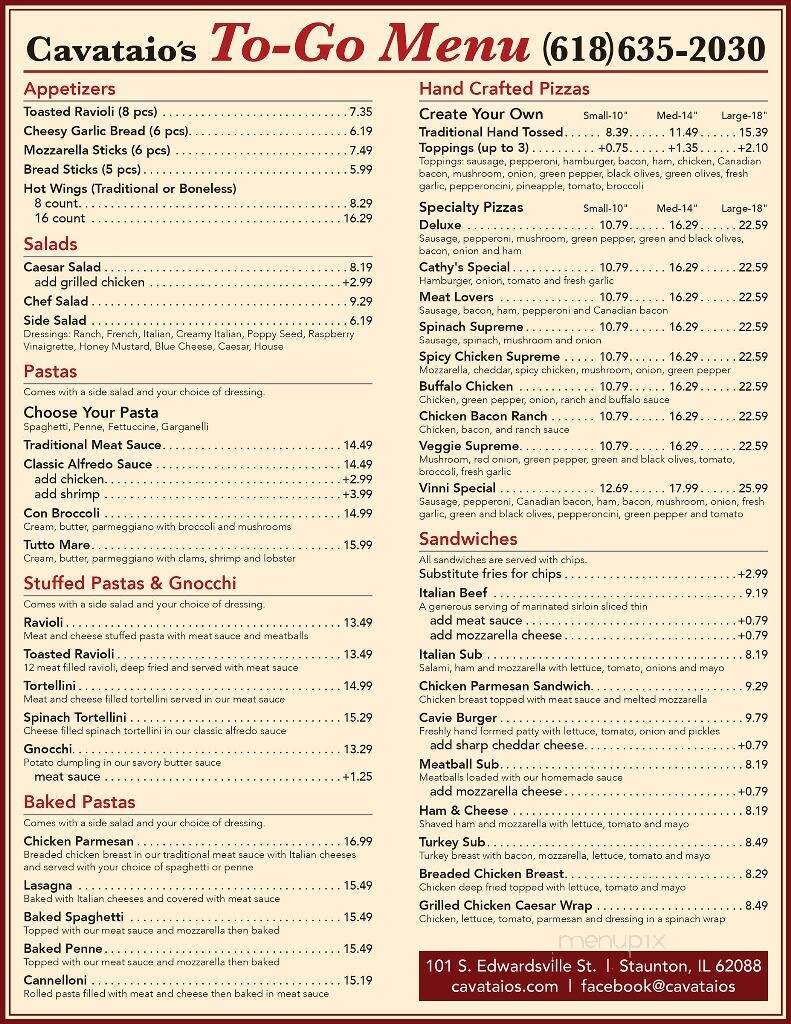 Cavataios' Restaurant - Staunton, IL menu_pic