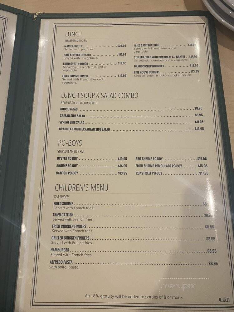 Drago's Seafood Restaurant - Metairie, LA menu_pic