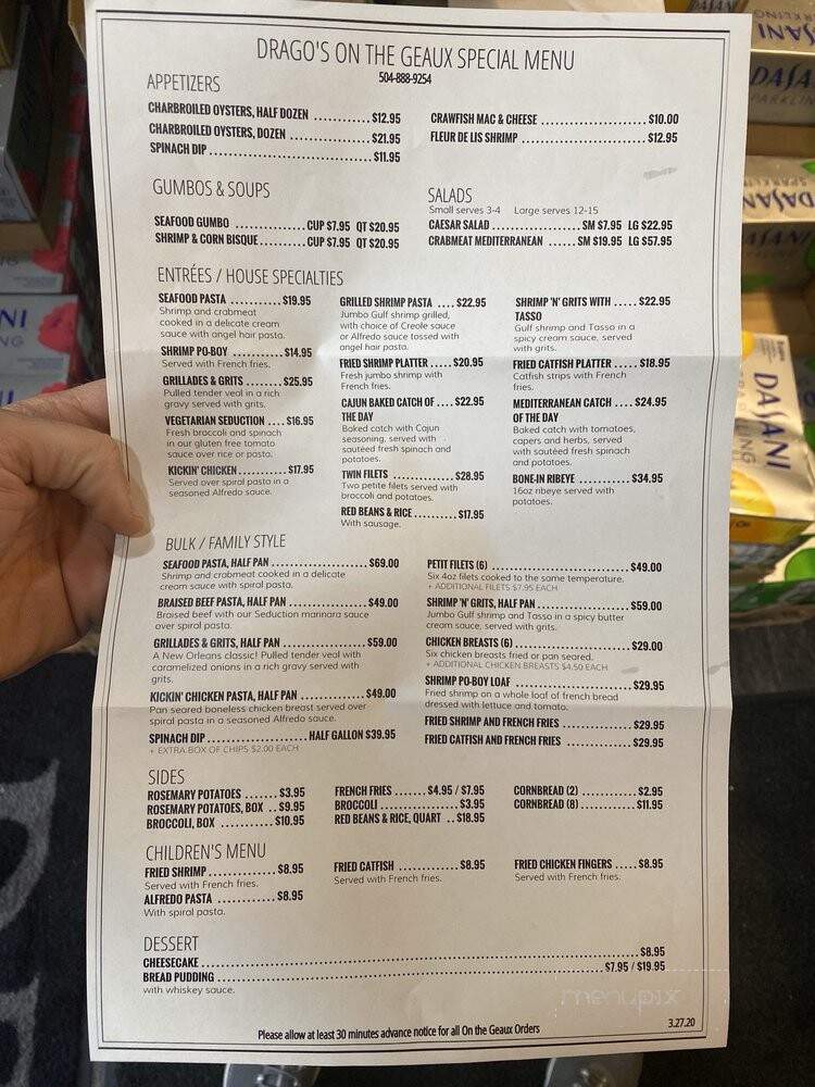 Drago's Seafood Restaurant - Metairie, LA menu_pic