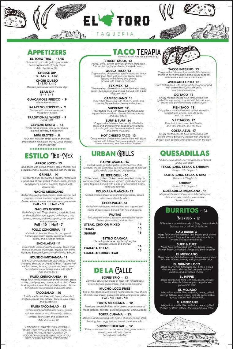 El Toro Taqueria - Waynesboro, GA menu_pic