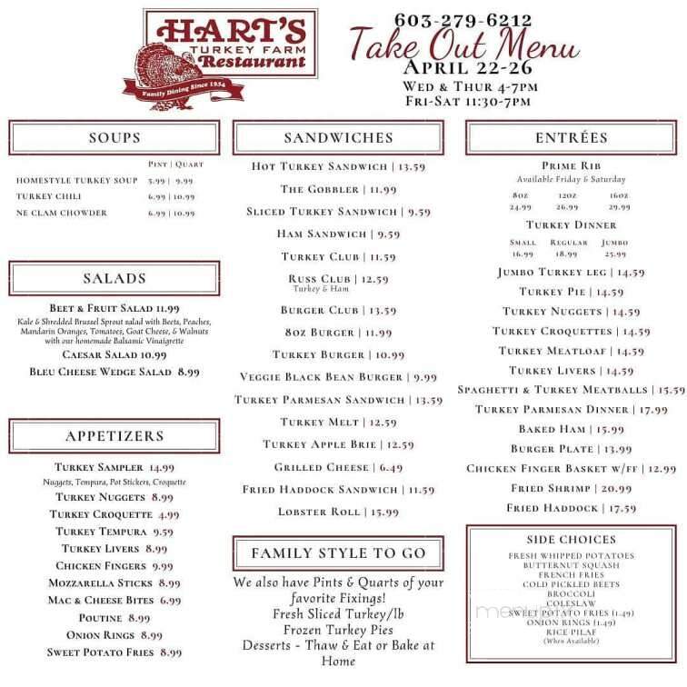 Hart's Turkey Farm Restaurant - Meredith, NH menu_pic