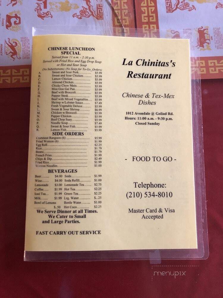 La Chinita's - San Antonio, TX menu_pic