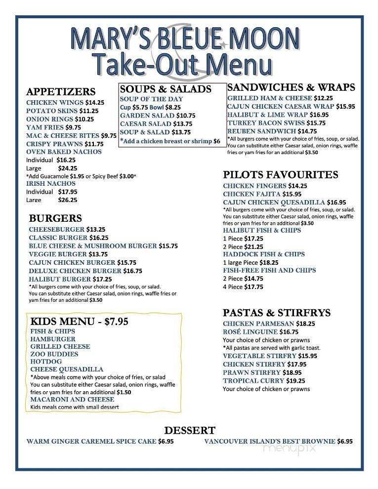 Mary's Bleue Moon Cafe - Sidney, BC menu_pic